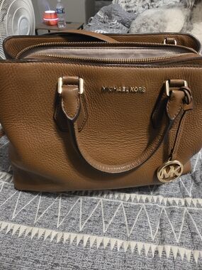 Michael Kors Brown Pebbled Leather Satchel with Gold Hardware